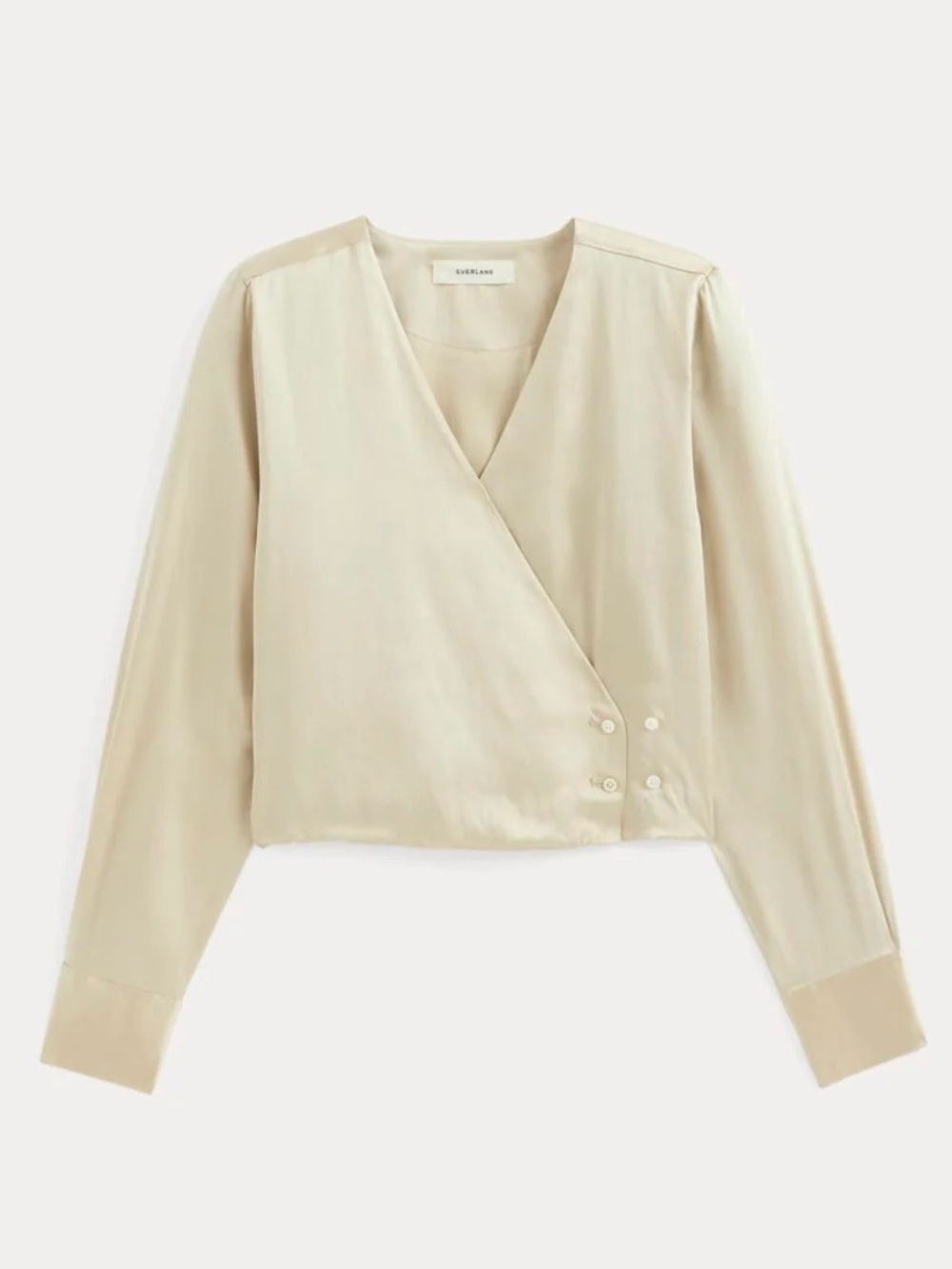 EVERLANE Silk-Blend Cream Wrap Blouse - Women's Top - Picture 2 of 10